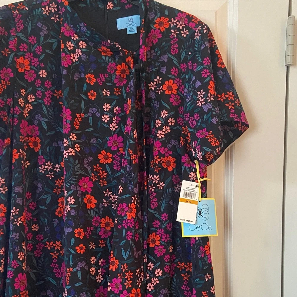 CeCe Black Dress with Vibrant Floral Patterns NWT - Picture 4 of 5